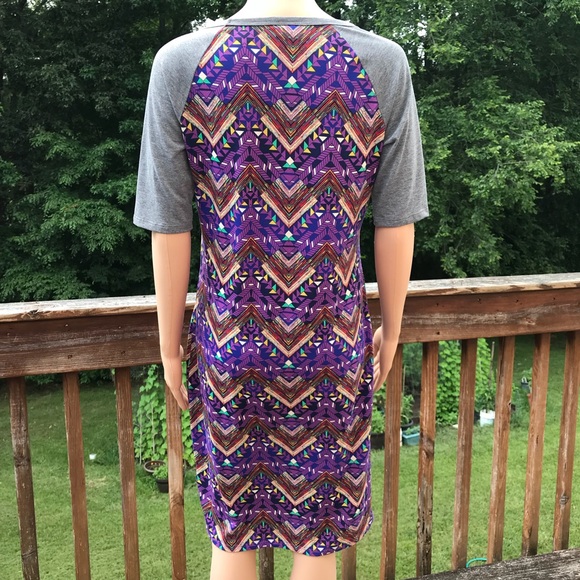 Lularoe Gray Purple Printed Midi Shirt Dress - Picture 2 of 6